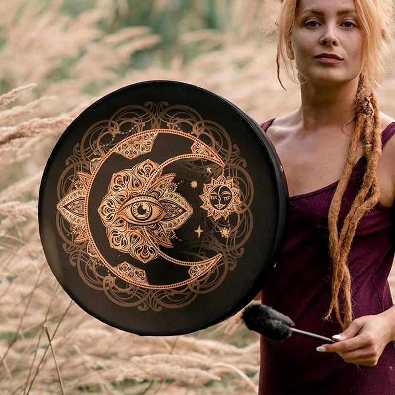 Firlar 10" Moon Phases Meditation Hand Drum Set With Drumstick - Sound Healer Shamanic Ritual Drum - Image 3
